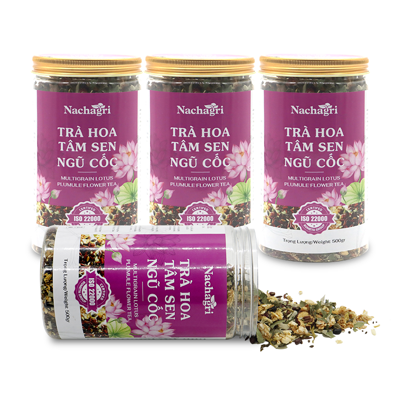 BOMETA - 4 hũ trà hoa tâm sen ngũ cốc (500g/hũ) + 1 hũ sắn dây nguyên chất (500g/hũ)