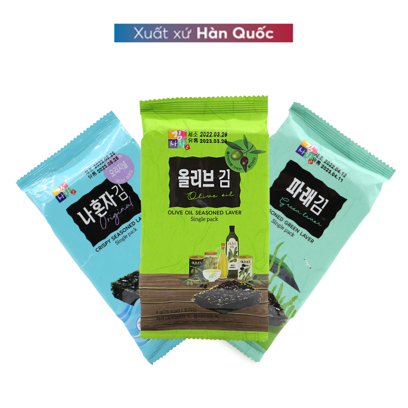 Rec-Hoàng Lan-1 thùng rong biển ăn liền JangSu Food 72 gói (mix 3 vị Truyền thống/olive/trà xanh)