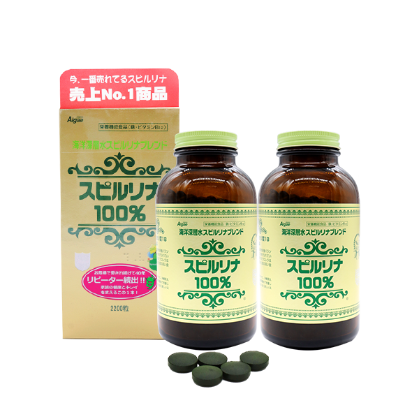 Rec-Hoàng Mai-2 hộp TPBVSK Tảo Spirulina nước biển sâu (2200viên/hôpk) + 2 chai nước ion Kiềm Saiw 100ml/chai