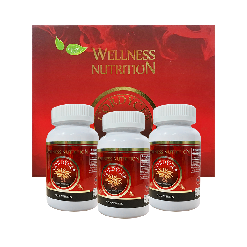 Nature Gift - Bộ 3 Hộp TPBVSK Wellness Nutrition (viên uống đông trùng hạ thảo) 90 viên/ hộp- Tặng 1 hộp cùng loại + 1 ấm đun + 1 gói kẹo sâm