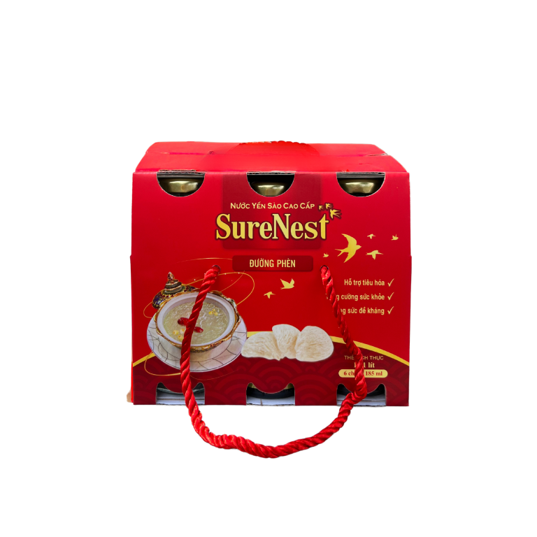SureNest - Combo 3 Hộp yến đường phèn 185ml (6 chai/hộp) - Tặng 1 hộp (6 chai) yến đông trùng hạ thảo 185ml