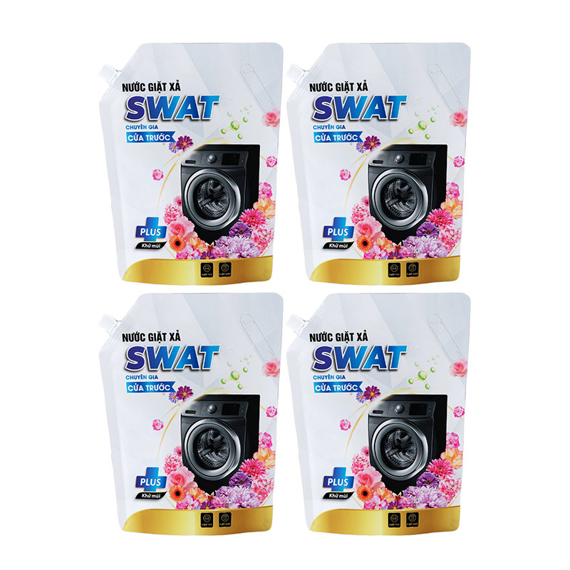 SWAT - 4 túi nước giặt lồng ngang 3,5 kg - Tặng 1 can nước rửa chén 2 kg + 2 chai nước tẩy lồng giặt 550g + 10 móc nhôm