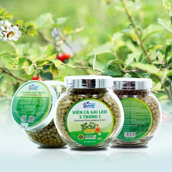 BOMETA - 3 hũ Viên Cà Gai Leo 3 trong 1 (200g/ hũ) - Tặng 2 hộp trà mát gan Bometa (Hộp 30 túi x 3gr)