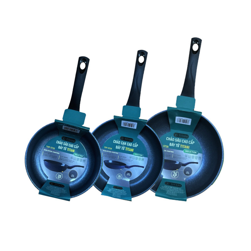 TITANI - Bộ 3 chảo nhôm nguyên khối đáy từ chống dính 20cm-24cm-26cm
