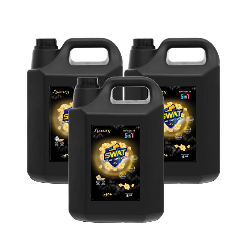 SWAT - Combo 3 can nước giặt xả Luxury (5kg/can) - Tặng 1 túi nước xả vải Swat (1,2kg /túi hương ngẫu nhiên) + 1 chai nước rửa chén 730ml + 1 túi nước rửa chén nhiệt đới 500g