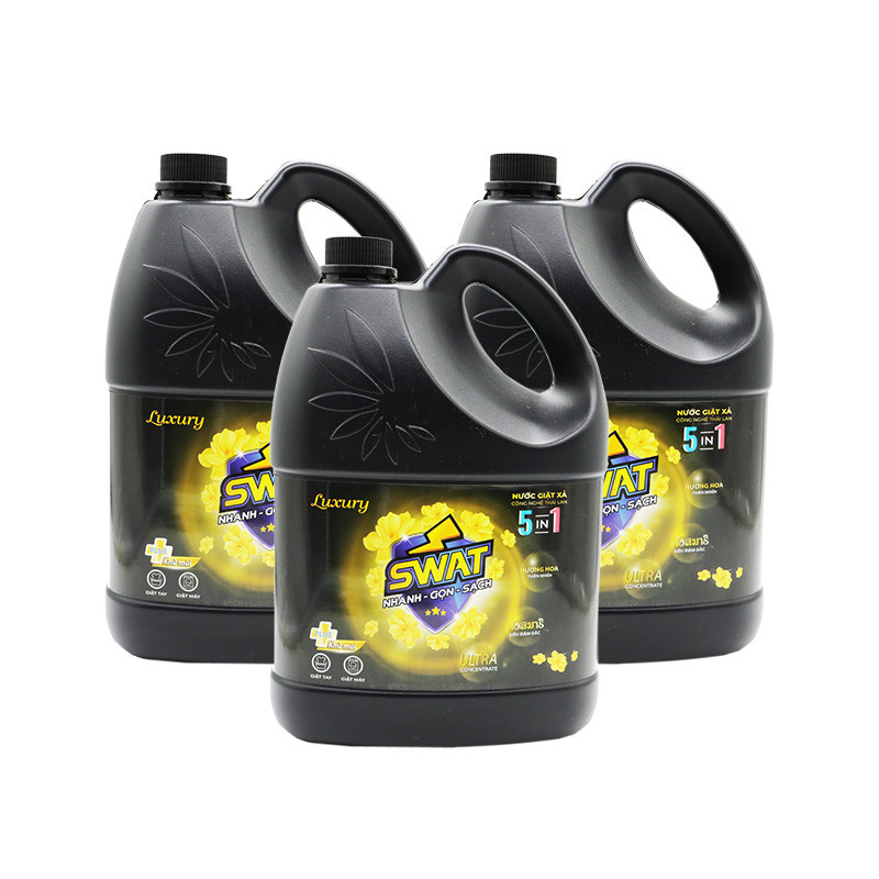 SWAT - Combo 3 can giặt xả Luxury 3,8kg - Tặng 2 túi nước giặt Phơi trong nhà 3,5kg/ túi + 1 túi nước xả vải 1,2l  +  1 chai javel