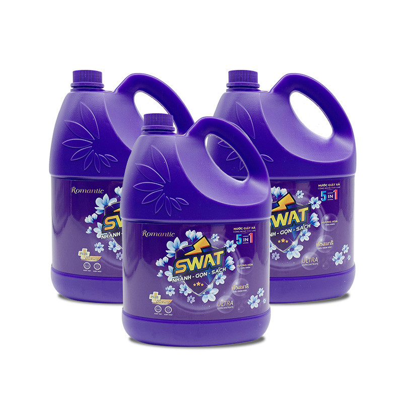 SWAT - Combo 3 can giặt xả Romantic 3,8kg - Tặng 2 túi nước giặt Phơi trong nhà 3,5kg/ túi + 1 túi nước xả vải 1,2l  +  1 chai javel