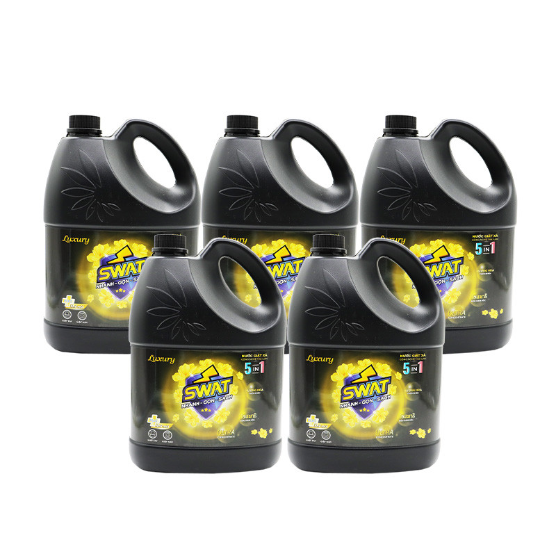 SWAT - Combo 5 can nước giặt luxury 3,8kg - Tặng 1 túi nước xả vải 1,2l (ngẫu nhiên) + 1 nước rửa chén nhiệt đới 500gr + 1 lau kính swat sắc biển 580ml