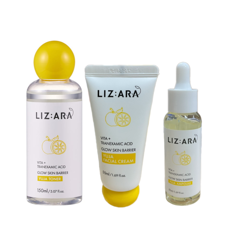 LIZARA - LIZARA YUJA TONER Da Tỏa Sáng 150ml + YUJA Kem làm sáng da mặt 50ml + YUJA AMPOULE Rào cản sáng da  50ml