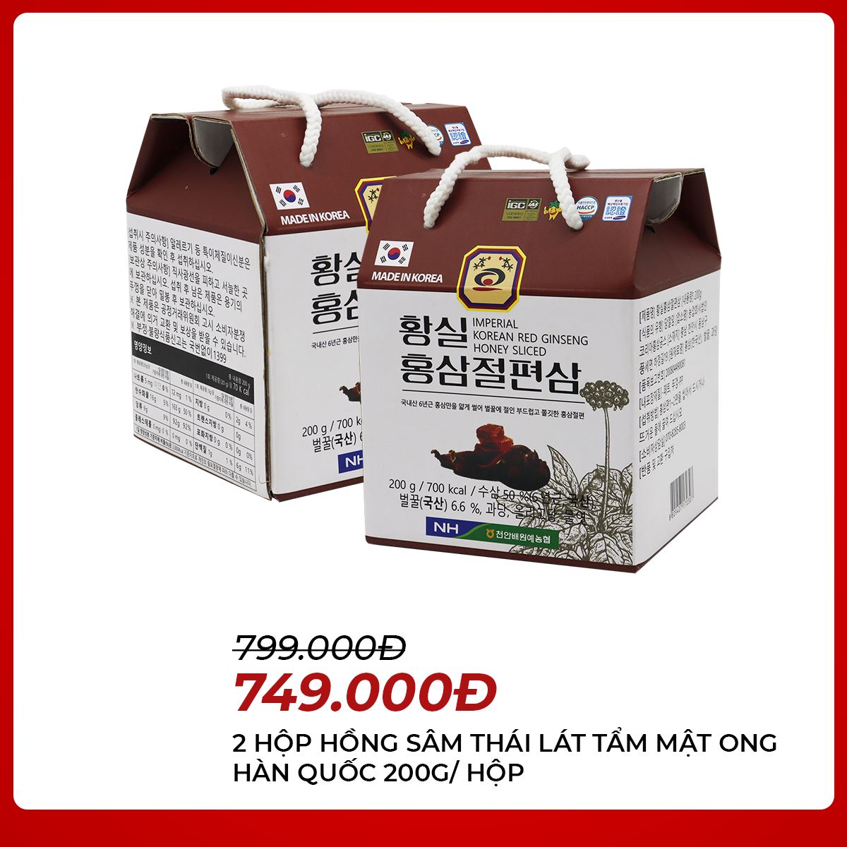 LMK - Combo 2 hộp hồng sâm thái lát tẩm mật ong 200g/ hộp