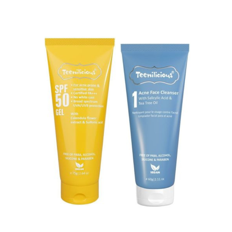 REC- PK - Teenilicious - 01 Gel chống nắng Teenilicious 75g SPF 50/ Teenilicious SPF 50 Gel 75g + 01 Sữa rửa mặt trị mụn Teenilicious 60g / Teenicilious face acne cleanser 60g tặng 05 sữa dưỡng thể lấp lánh Teenilicious Body Lotion Gold 15ml