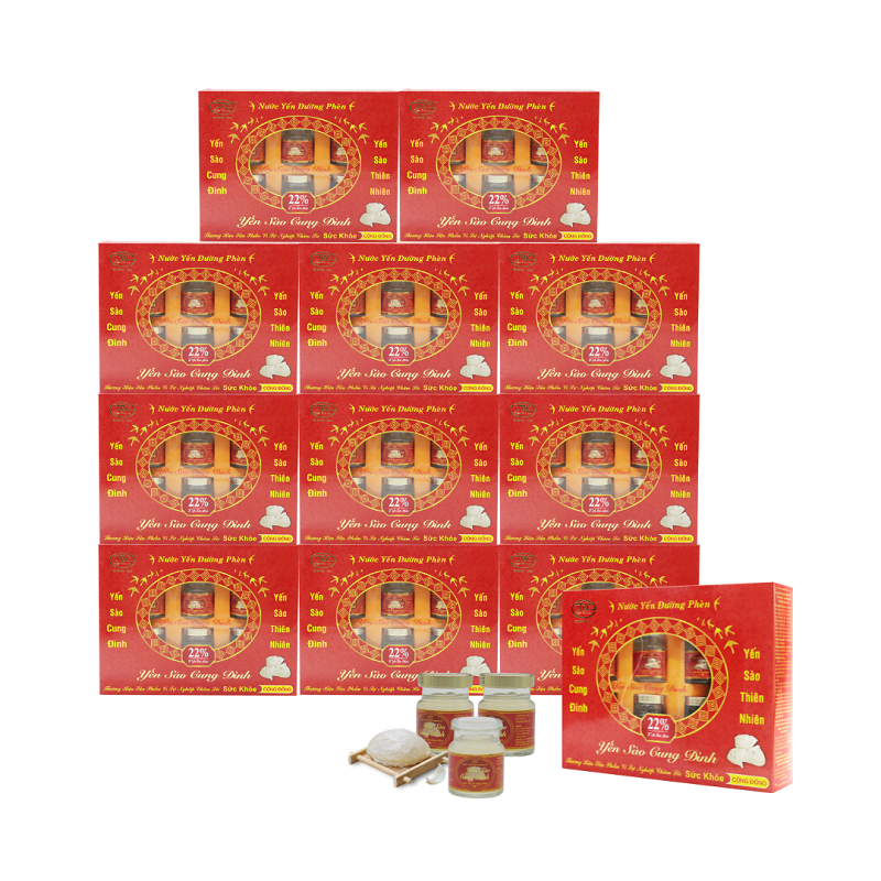 Rec-Cung Đình-12 hộp nước yến sào đường phèn Tổ yến 22% - Thương hiệu yến sào Cung Đình và 6 lon yến ngân nhĩ