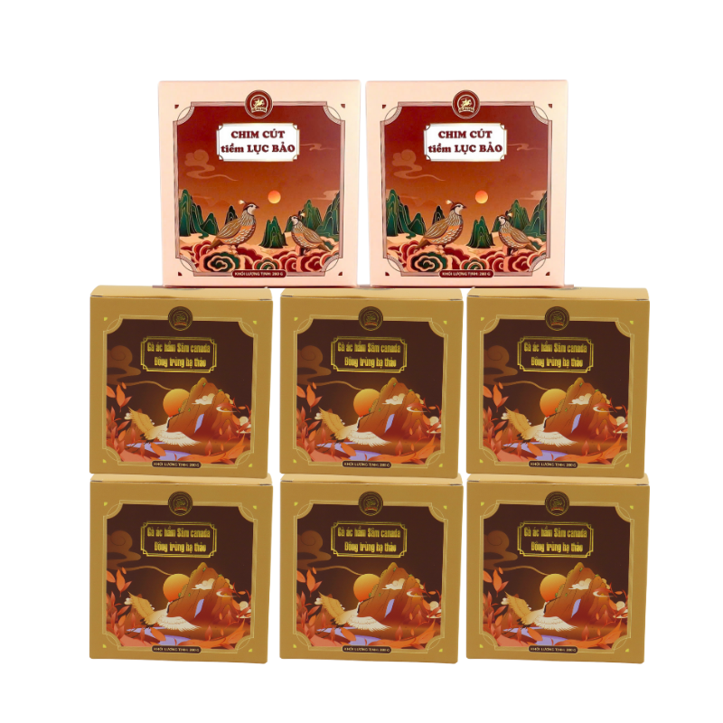 REC - PK - HEALWA - 6 Gà ác hầm sâm Canada đông trùng hạ thảo (280gr/hộp) + 2 Chim cút tiềm lục bảo (280gr/hộp)