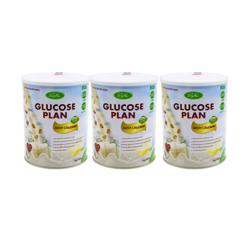 REC - SoyNa - 3 Hộp TPBS Glucose Plan Highcalcium (Bổ sung Canxi) 900gram
