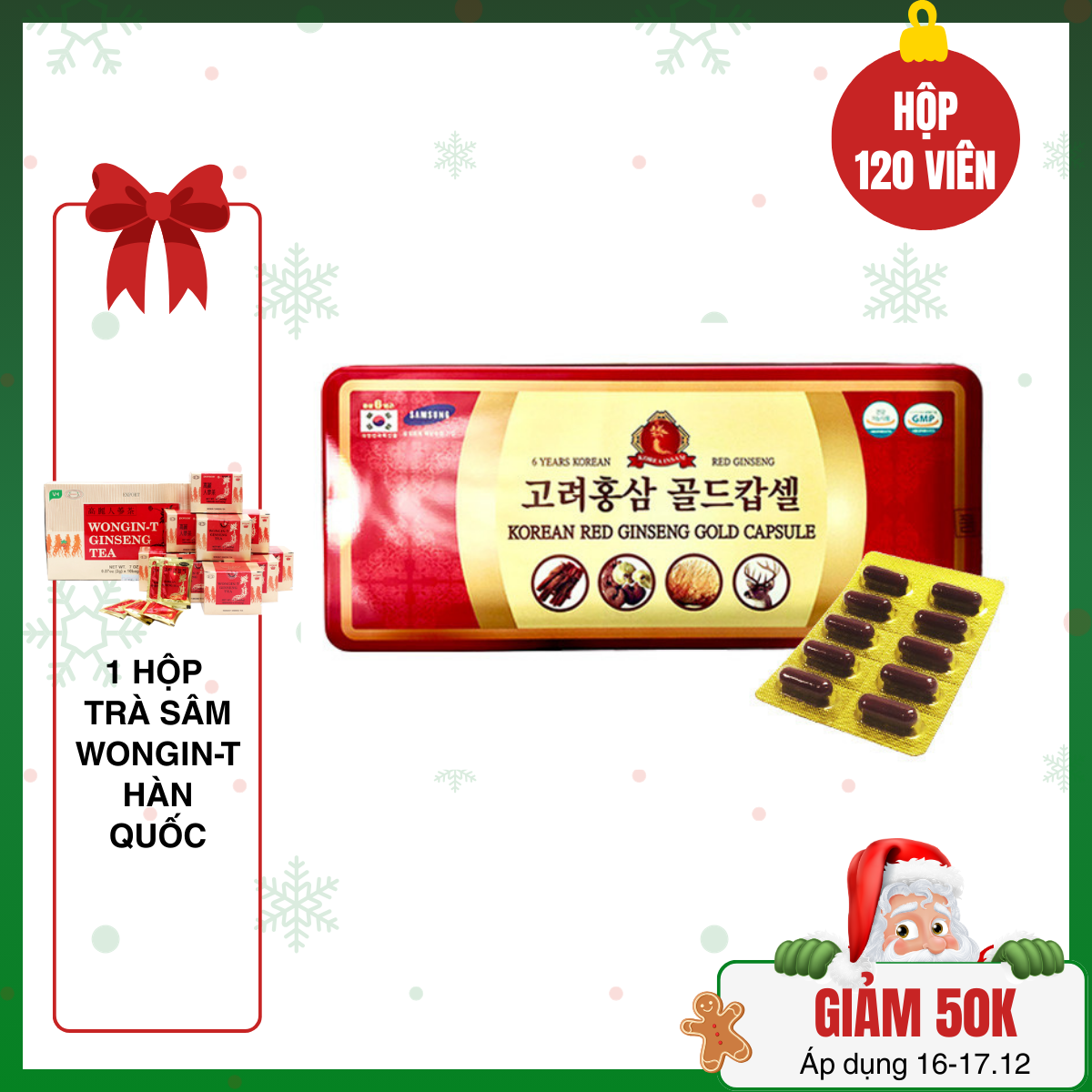 TPN – Viên Hồng Sâm Đông Trùng Hạ Thảo KOREAINSAM (120 viên) tặng 1 hộp trà sâm Wongin-T