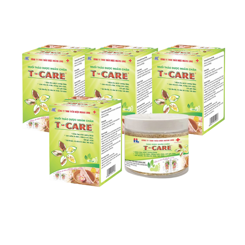 RC - Hoàng Long - 4 Hộp muối ngâm chân thảo dược T-Care (600gr/hộp) + 2 Lọ muối tinh khiết Hoàng Long (50 viên * 4,5gr)