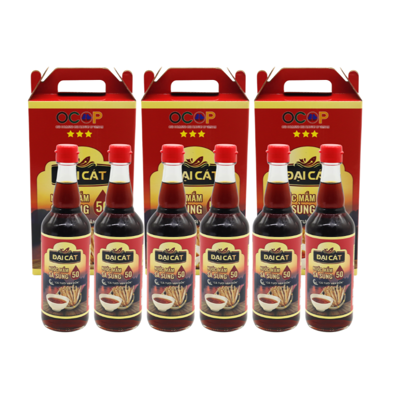 REC - ĐẠI CÁT - Combo 6 chai nước mắm Sá Sùng Đại Cát (500ml/chai) + 2 chai nước mắm hảo hạng Đại Cát(100ml/chai)