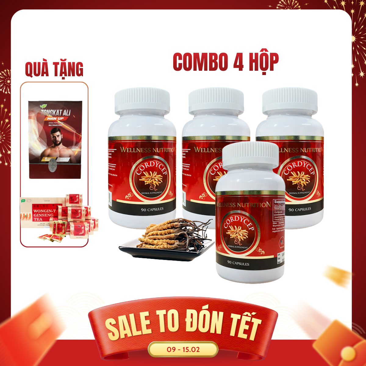 REC_Nature Gift_Combo 4 hộp TPBVSK Wellness Nutrition (90 viên/hộp) + 1 hộp Tongkat Ali Man Up (60 viên/1 hộp ) + 1 hộp Trà sâm