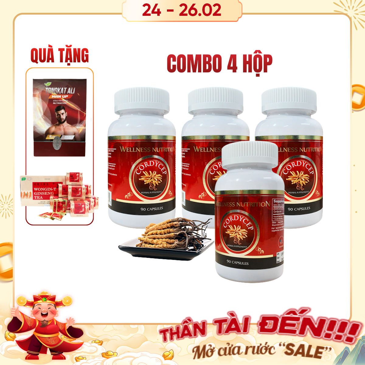 REC_Nature Gift_Combo 4 hộp TPBVSK Wellness Nutrition (90 viên/hộp) + 1 hộp Tongkat Ali Man Up (60 viên/1 hộp ) + 1 hộp Trà sâm