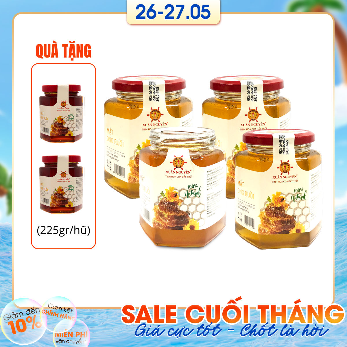 Xuân nguyên - Combo 4 hũ Mật ong Ruồi nguyên chất 504gr - Tặng 2 hũ Mật ong Ruồi nguyên chất 225gr