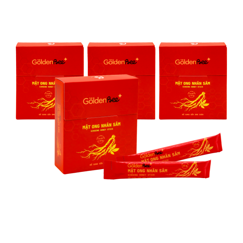 Golden Bee _Combo 4 hộp mật ong nhân sâm (10 gói/ hộp x 15g) + 1 hộp mật ong nhân sâm (7 gói)