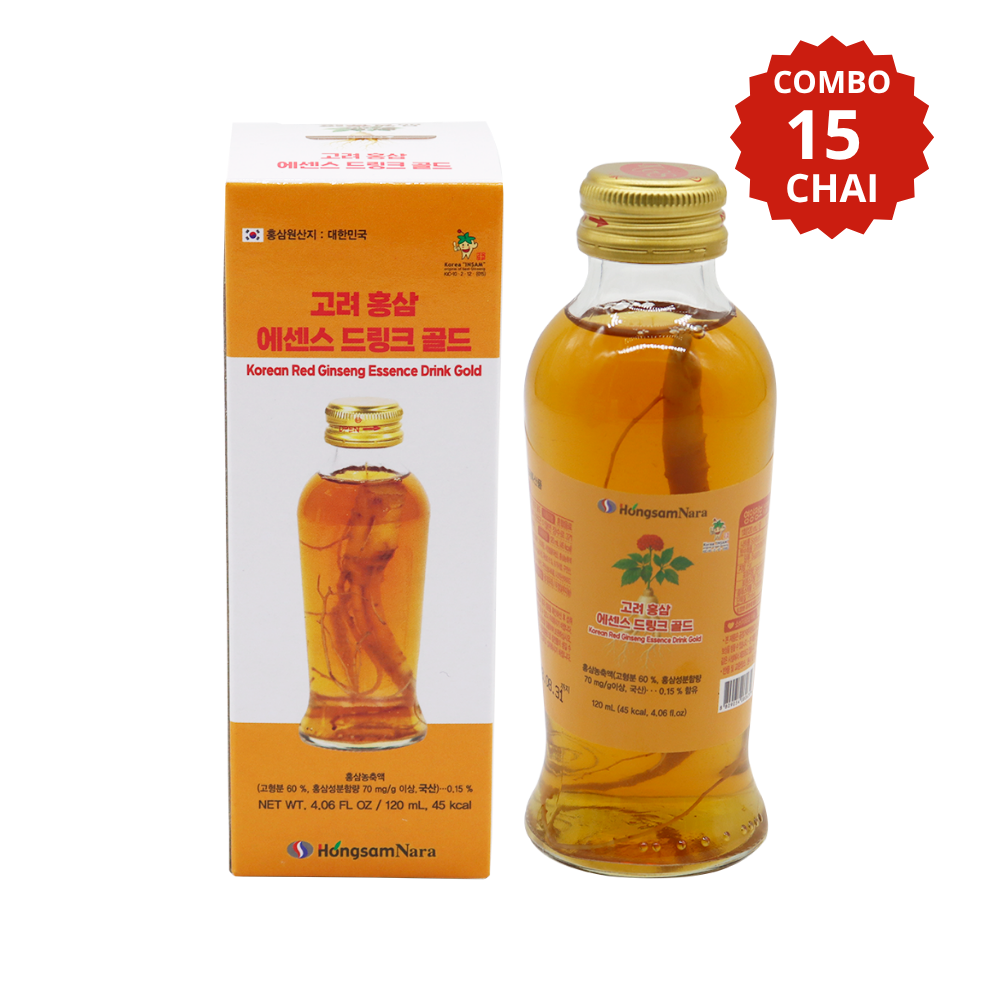 REC_VGS_Combo 15 chai Nước hồng sâm có củ Hàn Quốc hiệu HongsamNara 120ml/chai + 1 hộp bánh quy kem Crown Sando Cream 161g