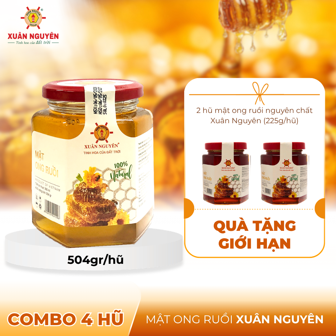 Xuân nguyên - Combo 4 hũ Mật ong Ruồi nguyên chất 504gr - Tặng 2 hũ Mật ong Ruồi nguyên chất 225gr