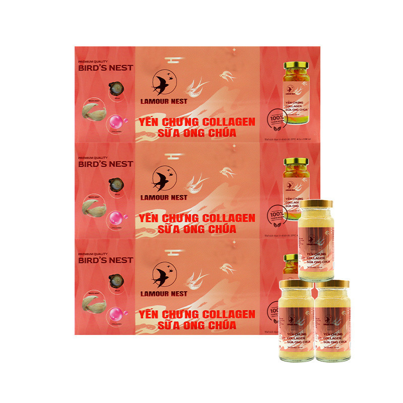 REC - Lamour Nest - Combo 3 hộp Yến chưng Collagen sữa ong chúa (6 hũ/hộp, 150ml/hũ) tặng 3 hũ Yến chưng Saffron đông trùng hạ thảo [new]
