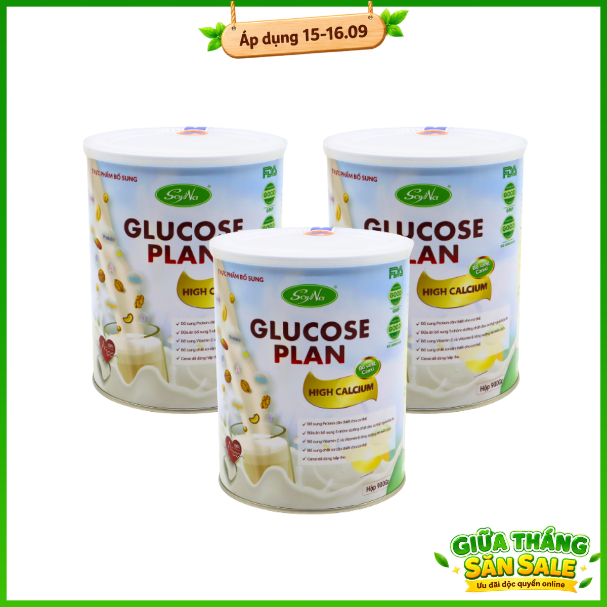 REC - SoyNa - 3 Hộp TPBS Glucose Plan Highcalcium 900gram [new]