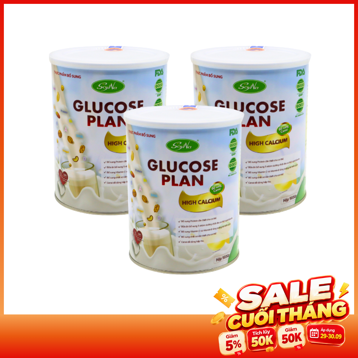 REC - SoyNa - 3 Hộp TPBS Glucose Plan Highcalcium 900gram [new]