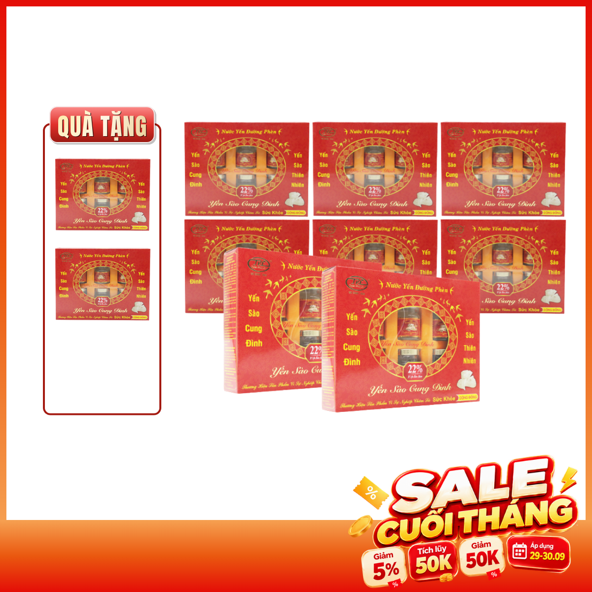 REC_Cung Đình_Combo 8 hộp yến sào đường phèn 22% + 2 hộp yến sào đường phèn 22%