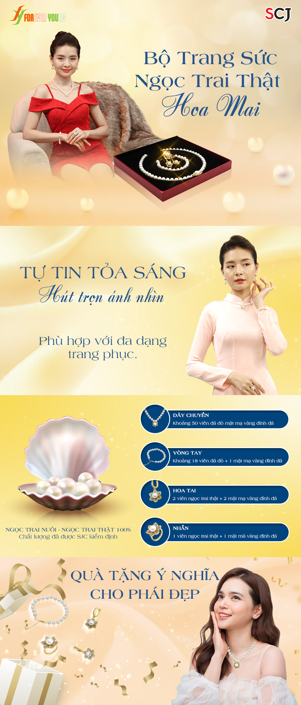 bộ trang sức ngọc trai đính hoa mai